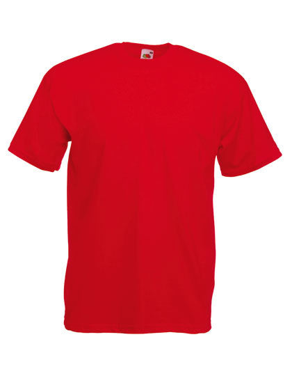 Rød T-shirt fra Fruit of the Loom vises forfra i en neutral, hvid baggrund.