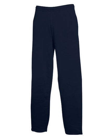 Mørkeblå bukser fra Fruit of the Loom står oprejst alene mod en hvid baggrund.